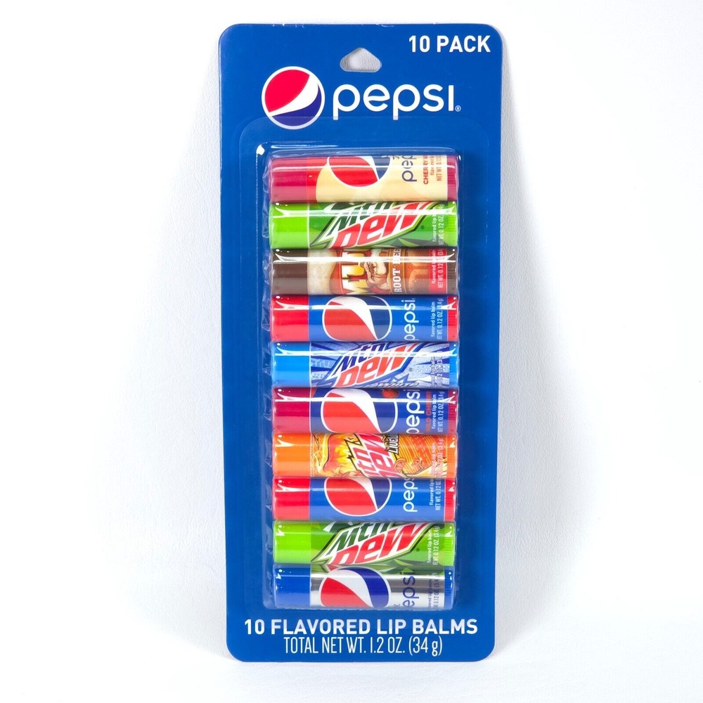 Pepsi Lip Balm 10 Pk Flavored Set Sealed Mountain Dew Root Beer Cream Soda Cola